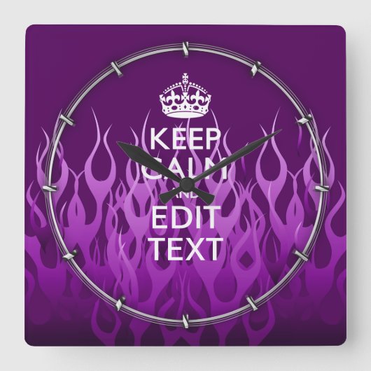 Horloge Carrée Your texte on Keep Calm Purple Racing Flames Decor (Recto)