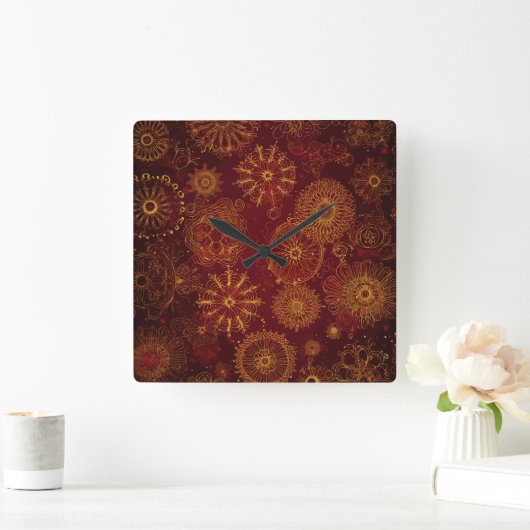 Horloge Carrée Yuletide Opulence : Threads dorés de Noël (Maison)