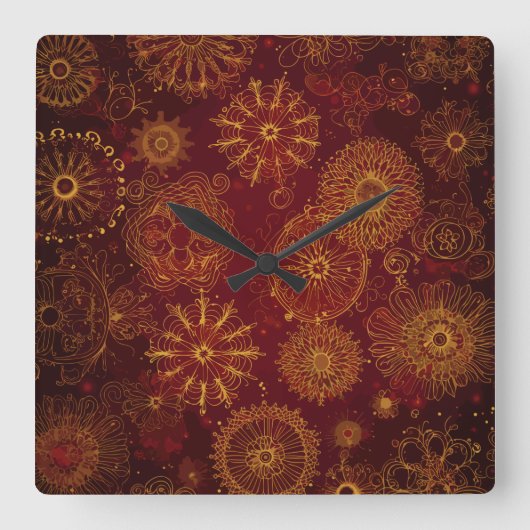 Horloge Carrée Yuletide Opulence : Threads dorés de Noël (Recto)