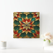 Horloge Carrée Yuletide Opulence : Threads dorés de Noël (Maison)