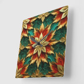 Horloge Carrée Yuletide Opulence : Threads dorés de Noël (Angle)