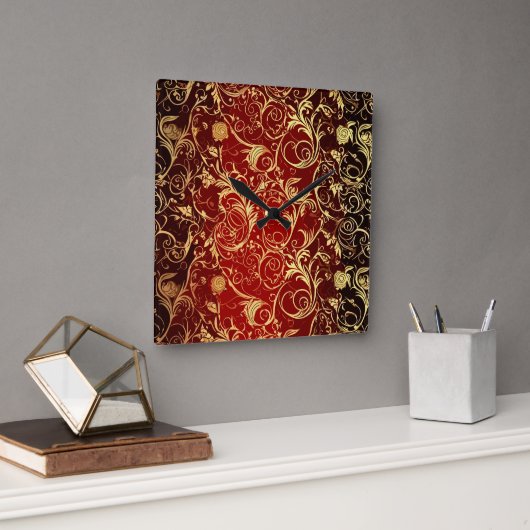 Horloge Carrée Yuletide Opulence : Threads dorés de Noël (Bureau)