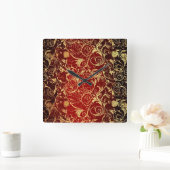 Horloge Carrée Yuletide Opulence : Threads dorés de Noël (Maison)