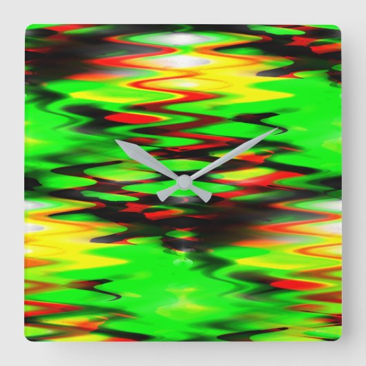 Horloge Carrée Zag abstrait à fermeture éclair vert et rouge (Recto)