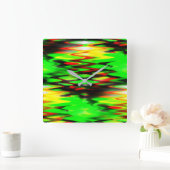 Horloge Carrée Zag abstrait à fermeture éclair vert et rouge (Maison)