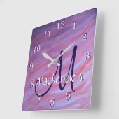 Horloge Carrée Zebra Abstract | Cute Pink Purple monogram (Angle)