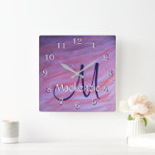 Horloge Carrée Zebra Abstract | Cute Pink Purple monogram (Maison)