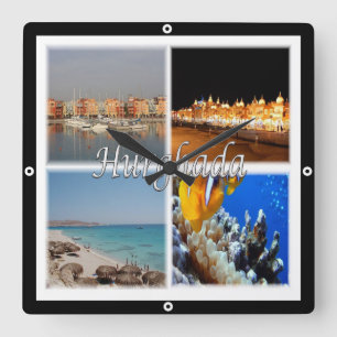Horloge Carrée zEG068 HURGHADA, Egypte, Mer Rouge, Mosaïque,