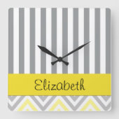 Horloge Carrée Zigzag, chevron, stripes, yellow, gray, your (Recto)