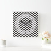 Horloge Carrée ZIGZAG pattern - black + your background & ideas (Maison)