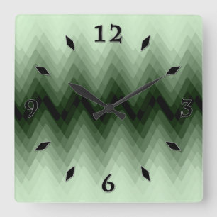 Horloge Carrée Zigzag vert foncé et menthe. lancer l'oreiller
