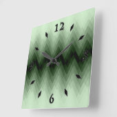 Horloge Carrée Zigzag vert foncé et menthe. lancer l'oreiller (Angle)