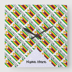 Horloge Carrée Zimbabwe et drapeau zimbabwéen carrelés avec votre