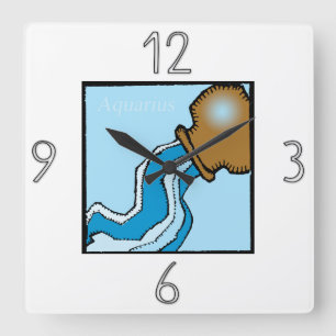 Horloge Carrée Zodiac Sign Aquarius Wall Clock