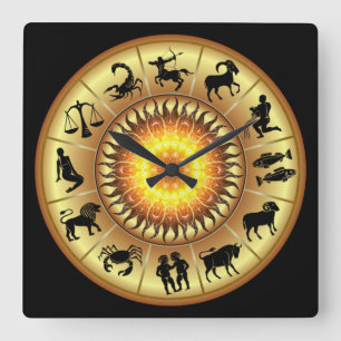 Horloge Carrée Zodiac Signs ~ Toasted Sun Center ~