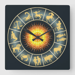 Horloge Carrée Zodiac ~ Soleil grillé ~ Astrologie occidentale ~