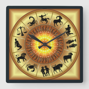 Horloge Carrée Zodiac Toasted Sun - Western Astrology us Gold Bac