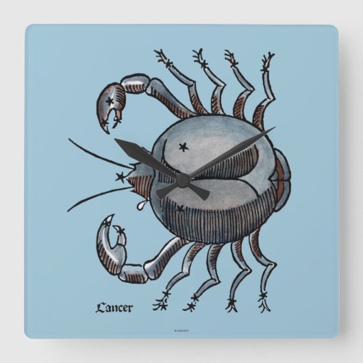 Horloge Carrée Zodiaque : Cancer en couleurs (Recto)