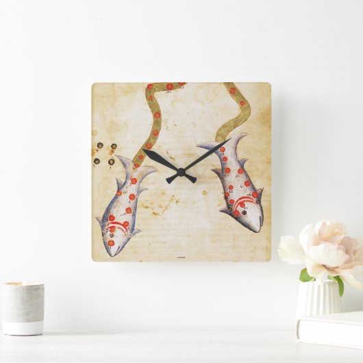 Horloge Carrée Zodiaque: Pisces, C1350 (Maison)