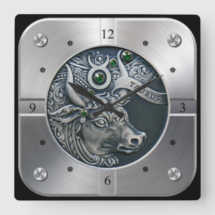Horloge Carrée Zodiaque ~ Taureau ~ Céleste ~ Astrologie Occident