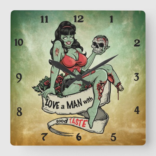 Horloge Carrée Zombie Love (Recto)