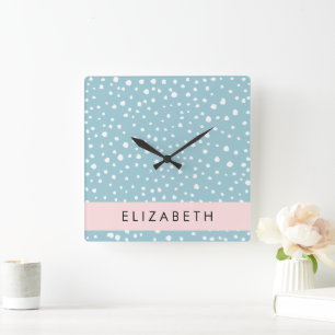 Horloge Carrée Zones Dalmatiennes Bleues, Points Dalmatiens, Votr