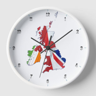 HORLOGE CARTE ET DRAPEAUX DES ÎLES BRITANNIQUES