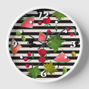 Horloge Carton d'aquarelle Fruits frais Fruits Fruits sans