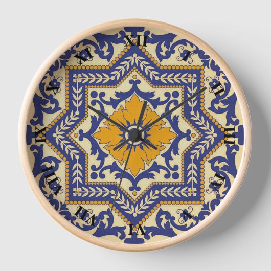 Horloge Céramique Azulejo Style bleu orange (Recto)