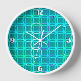 Horloge Cercles modernes du milieu du siècle, turquoise e