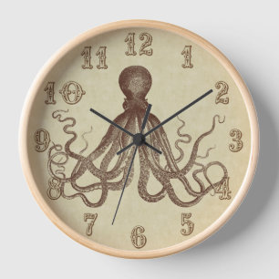 Horloge Chambre de plage Brown de poulpe de cru nautique