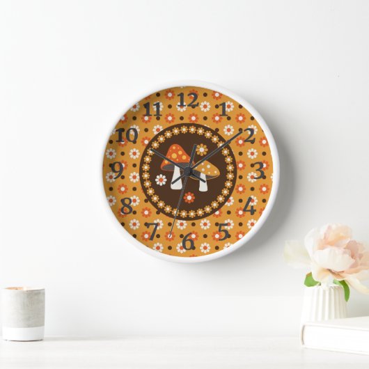 Horloge Champignons et fleurs doux rétro (Maison)