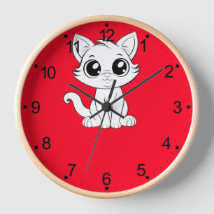 Horloge Chat blanc mignon adorable dessin animé-30853