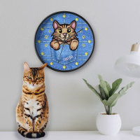 Chat Brown dans la poche Faux Denim avec nom perso