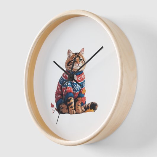 Horloge Chat Leaf Automne Bonjour Automne Funny Chat Kitte (Angle)