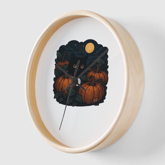 Horloge Chat noir dans le T-shirt classique Patch (Angle)