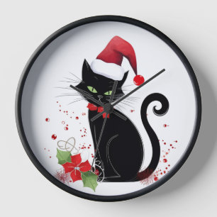 Horloge Chat noir de fête