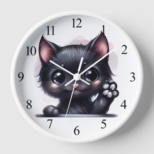 Horloge Chat noir kawaii adorable (Recto)