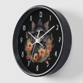 Horloge Chat noir mignon dans le Casquette d'une sorcière (Angle)