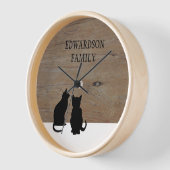 Horloge Chats rustiques modernes silhouettes bois nom de f (Angle)