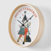 Horloge Chats Whimsical Xmas Tree Meowy Nourriture de Noël (Angle)