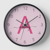 Horloge Chaud rose moderne Script Girl Monogramme Nom (Recto)