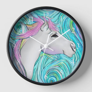 Horloge Cheval Blanc Motif couleur pastel sans couture