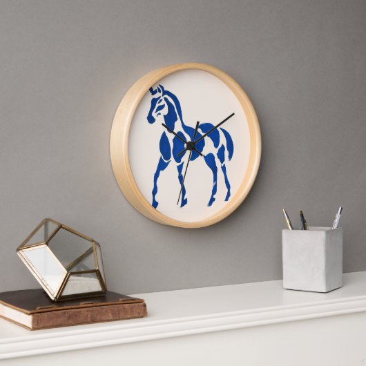 Horloge Cheval Bleu Peinture Moderne Equestre Décor Maison (Bureau)