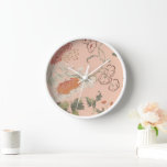 Horloge Chic Elegant Floral<br><div class="desc">Chic Elegant Floral Muted Coral Arrière - plan Japandi Floral Maison Bureau Cuisine Salon Salle de bain Horloge Cadre blanc</div>