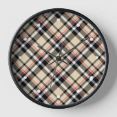 Horloge Chic Rouge Beige Noir Blanc Plaid Stripes Motif (Recto)