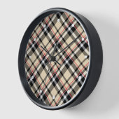 Horloge Chic Rouge Beige Noir Blanc Plaid Stripes Motif (Angle)