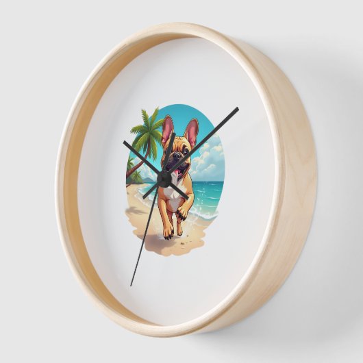 Horloge Chien de taureau français sur une plage (Angle)