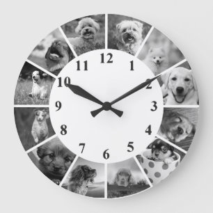 Horloge Chien Personnalisable B+W Collage Photo Pe