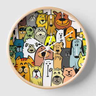 Horloge Chiens et chats Animés illustrations 24h/24